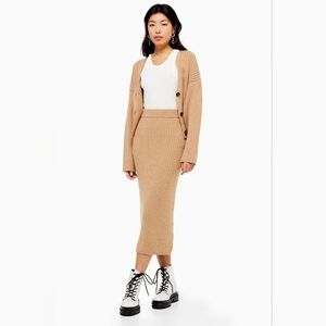 Topshop Wool Ribbed Midi Skirt